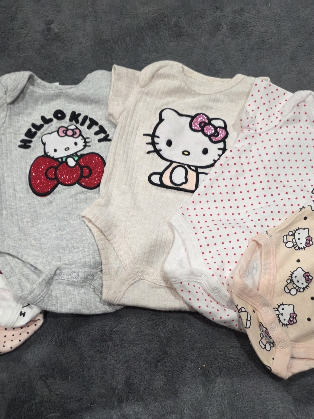 Hello Kitty Pink, Cream & Gray Baby One-Piece Bodysuit Set